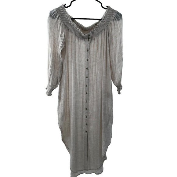 Free People Dresses & Skirts - Free‎ People Beige Tan Beach Coverup Oversized Boho Coastal Button Off Shoulders